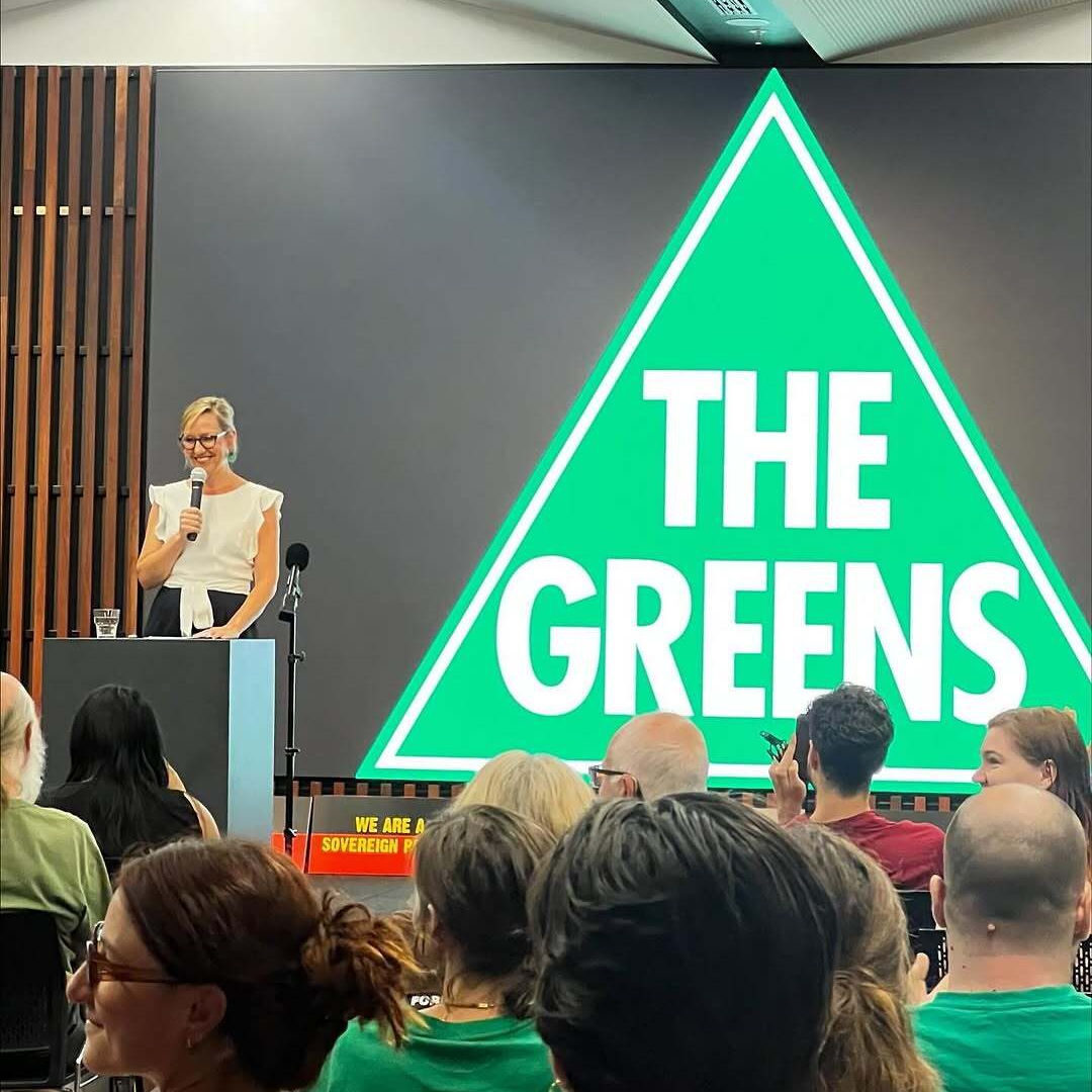 Larissa Waters address the crowd at National Conference In Darwin