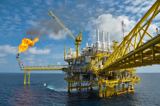 Offshore gas drilling platform in the ocean