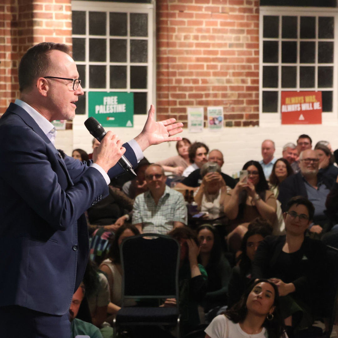 David speaking to supporters at the victorian greens campaign launch