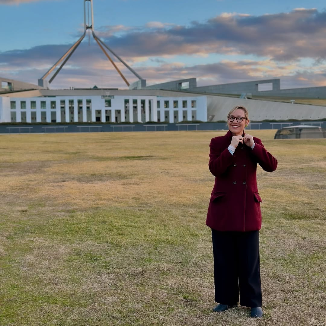 Picture of Larissa Waters outside Parliament House In Canberra