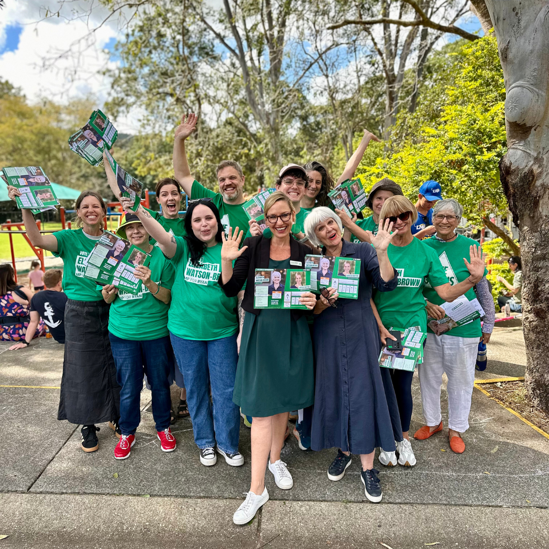 Image of Larissa Waters and Elizabeth Watson Brown with Greens Volunteers