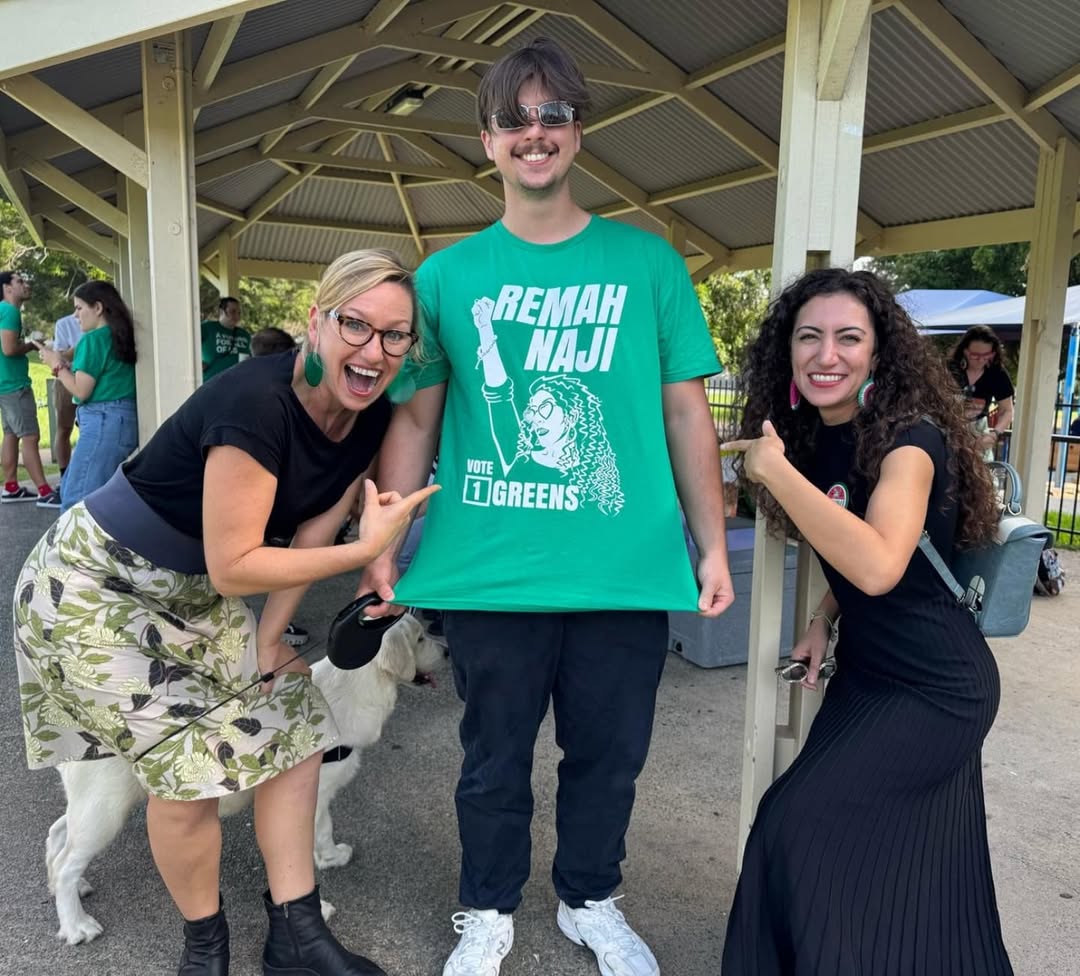Larissa Waters, Remah Naji and Supporter smiling