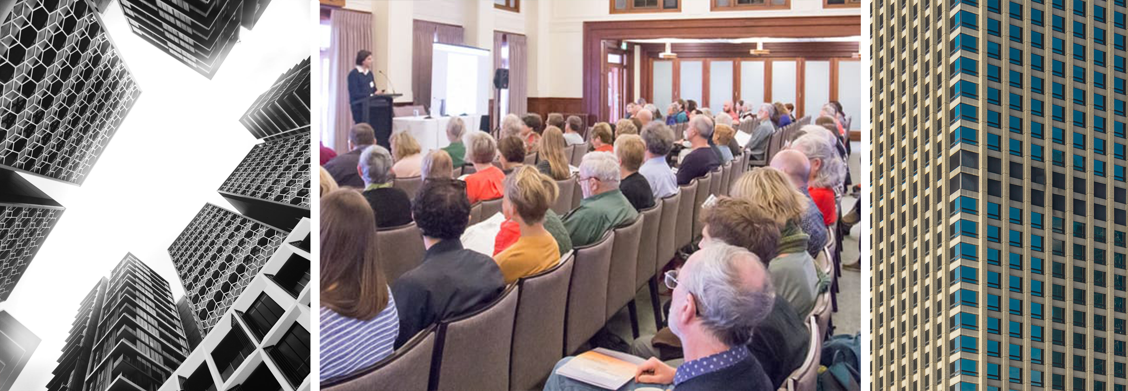 Banner image of Green Institute conference flanked by city photos