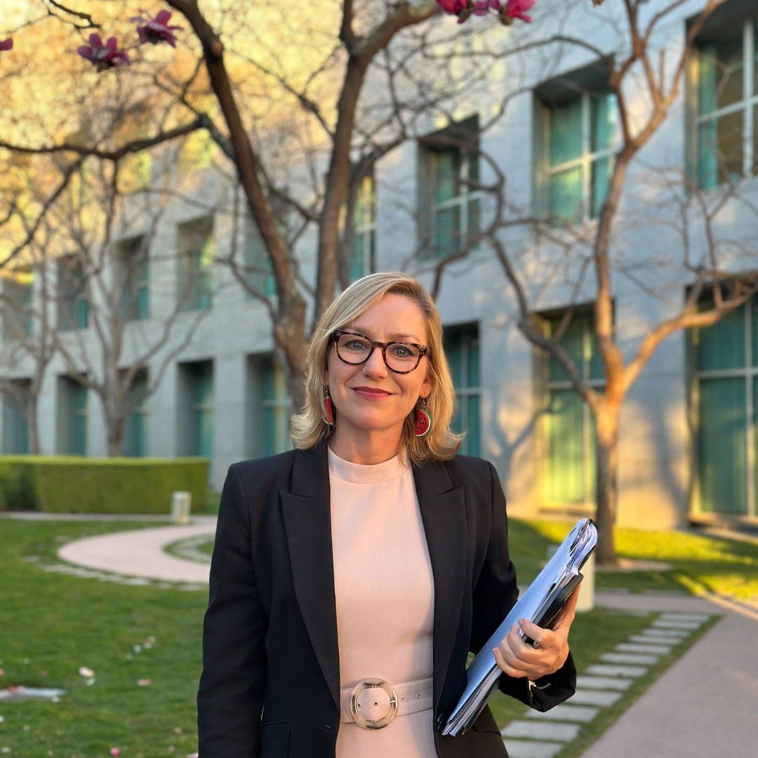 Larissa Waters smiling at Parliament House Canberra