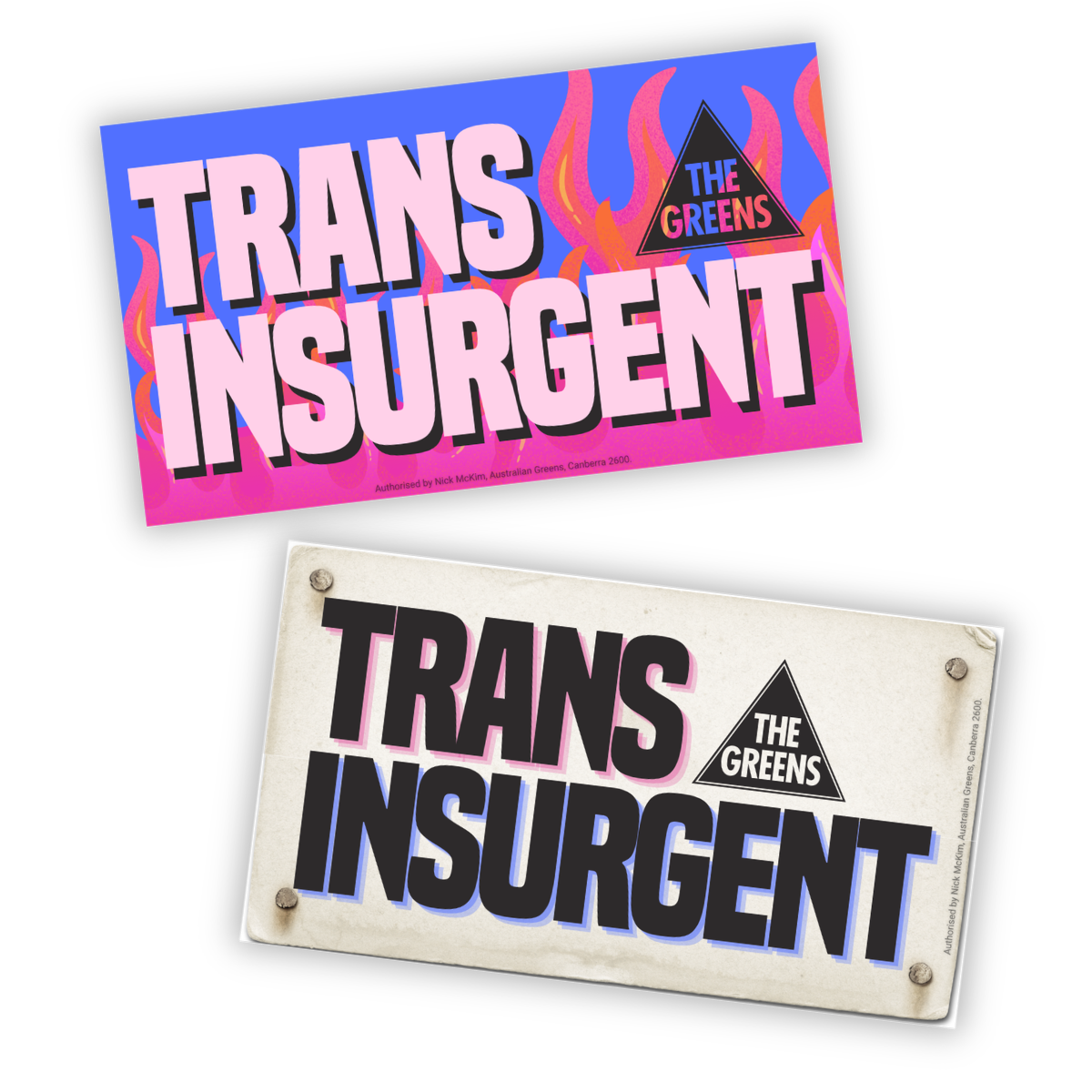 Previews of 2 "Trans Insurgent" stickers.