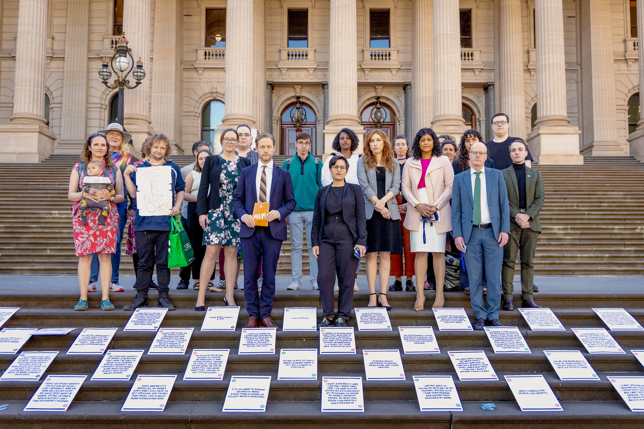 Victorian State MPs, supporters and volunteers on the Steps of Parliament