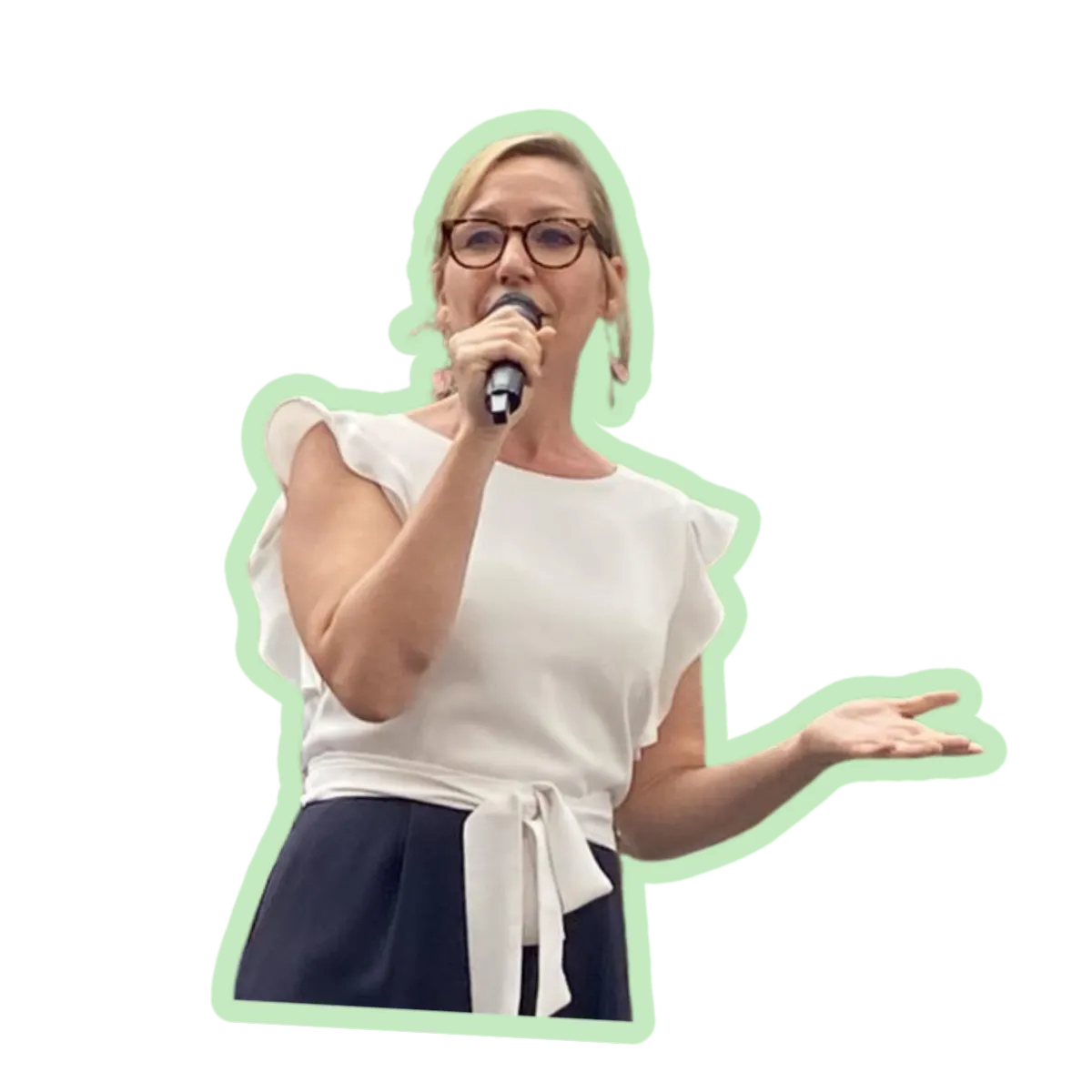 Larissa Waters speaking into a microphone