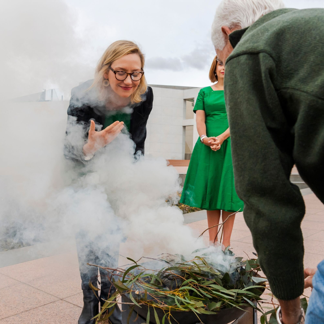 Larissa attends smoking ceremony on Parliament grounds in Canberra