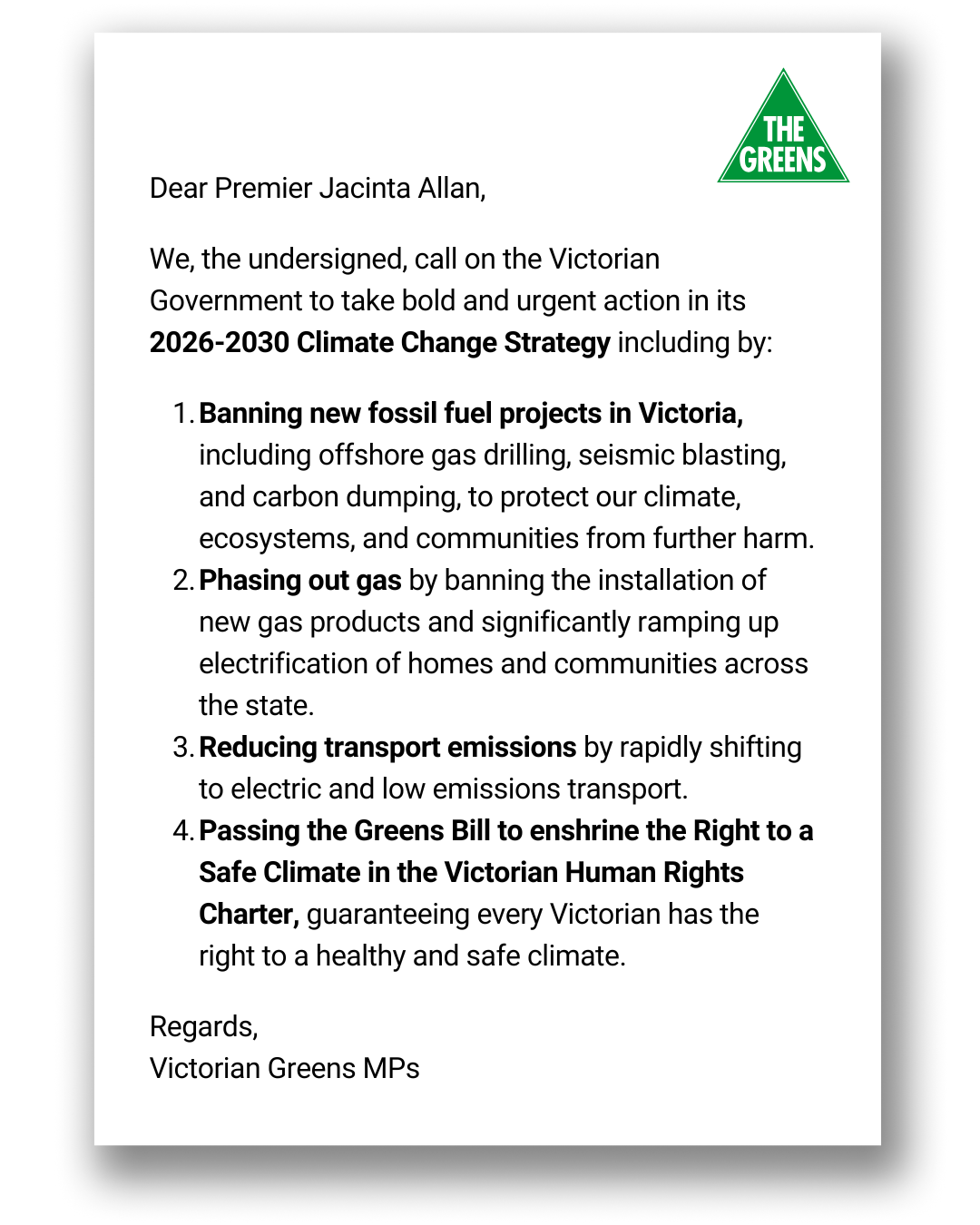 MP's Letter on Vic Climate Change Strategy