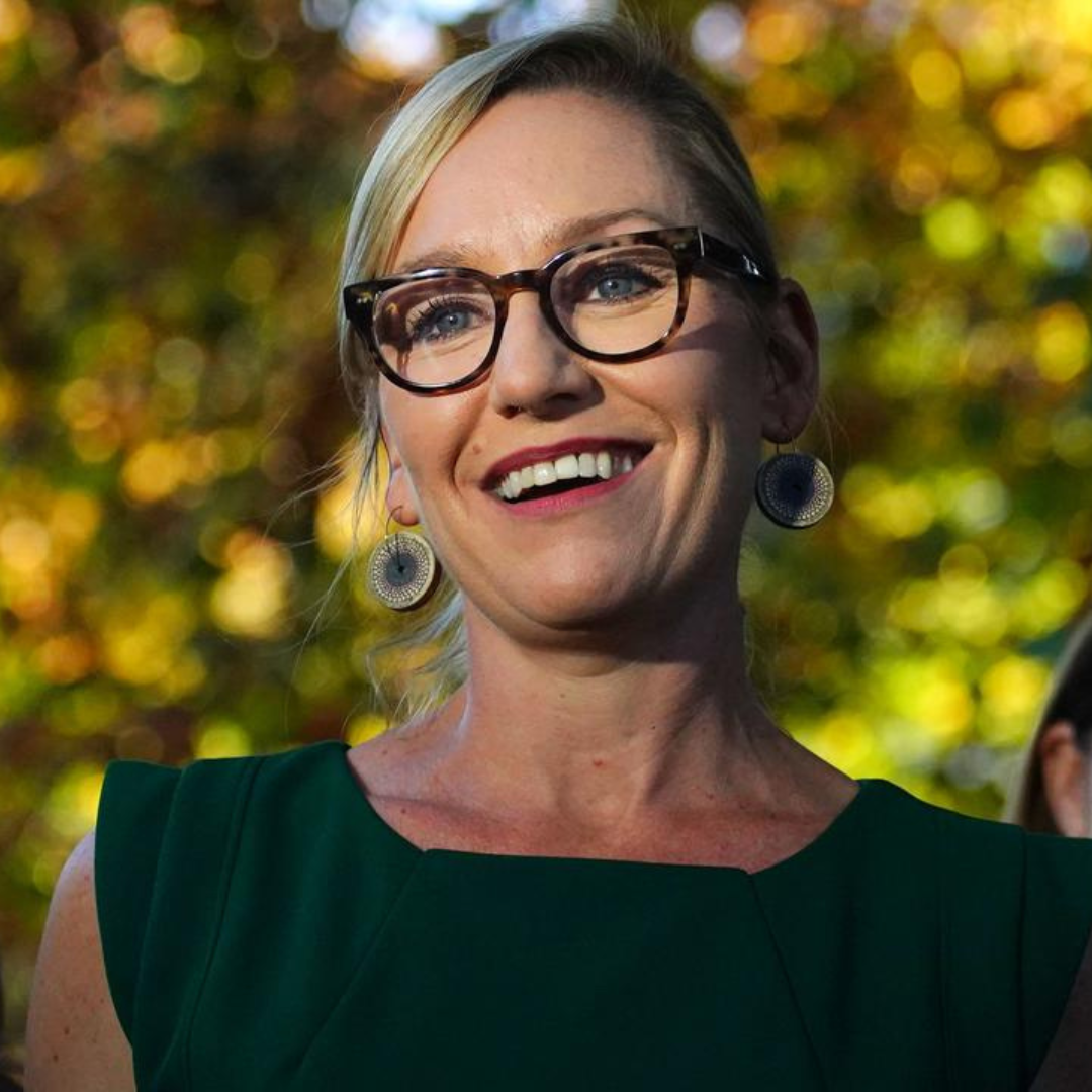 Larissa Waters smiling at press conference