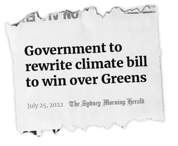 Headline clipping - Government to rewrite climate bill to win over Greens - July 25, 2022 The Sydney Morning Herald